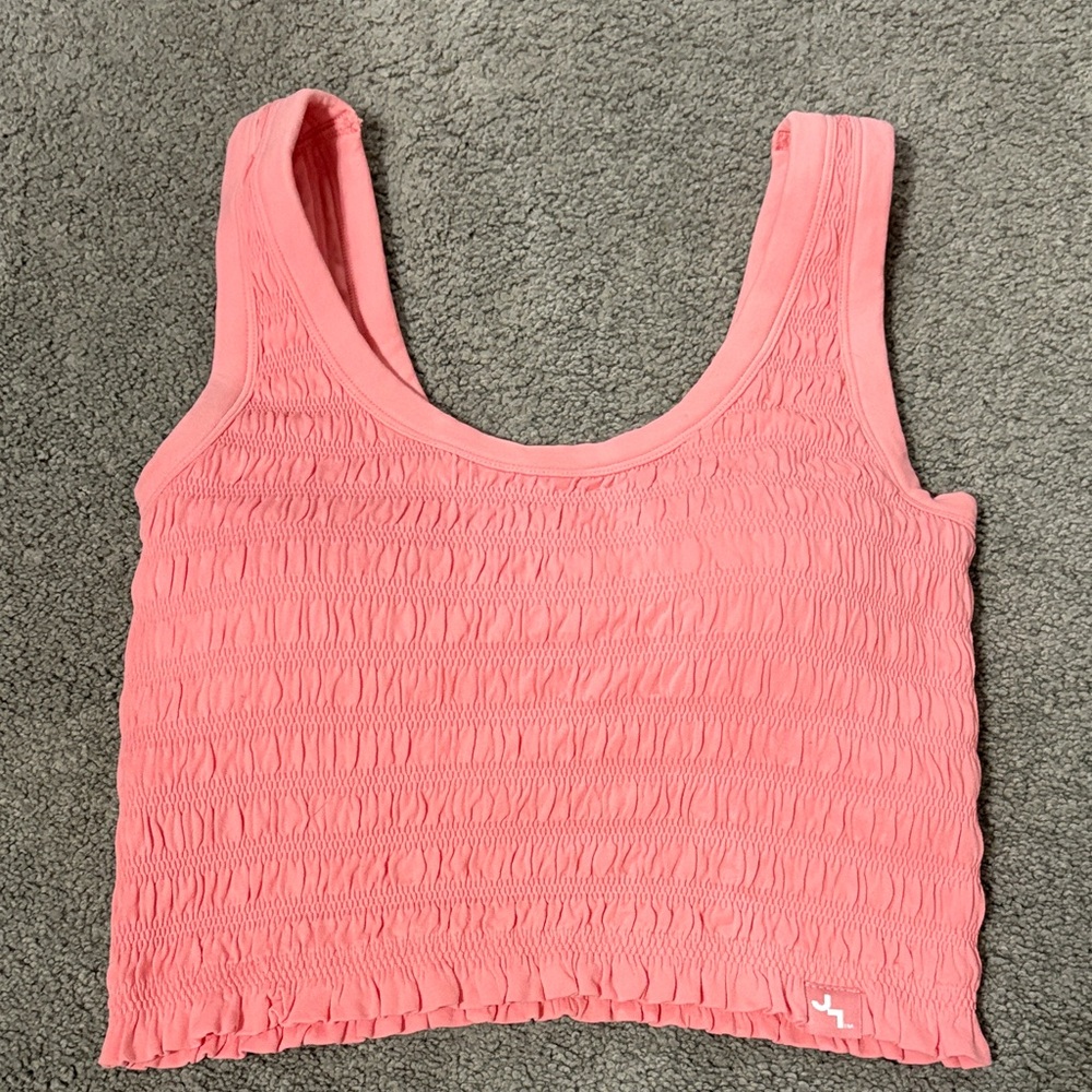 Smocked Pink Tank Crop Top - Women's. Built in bra